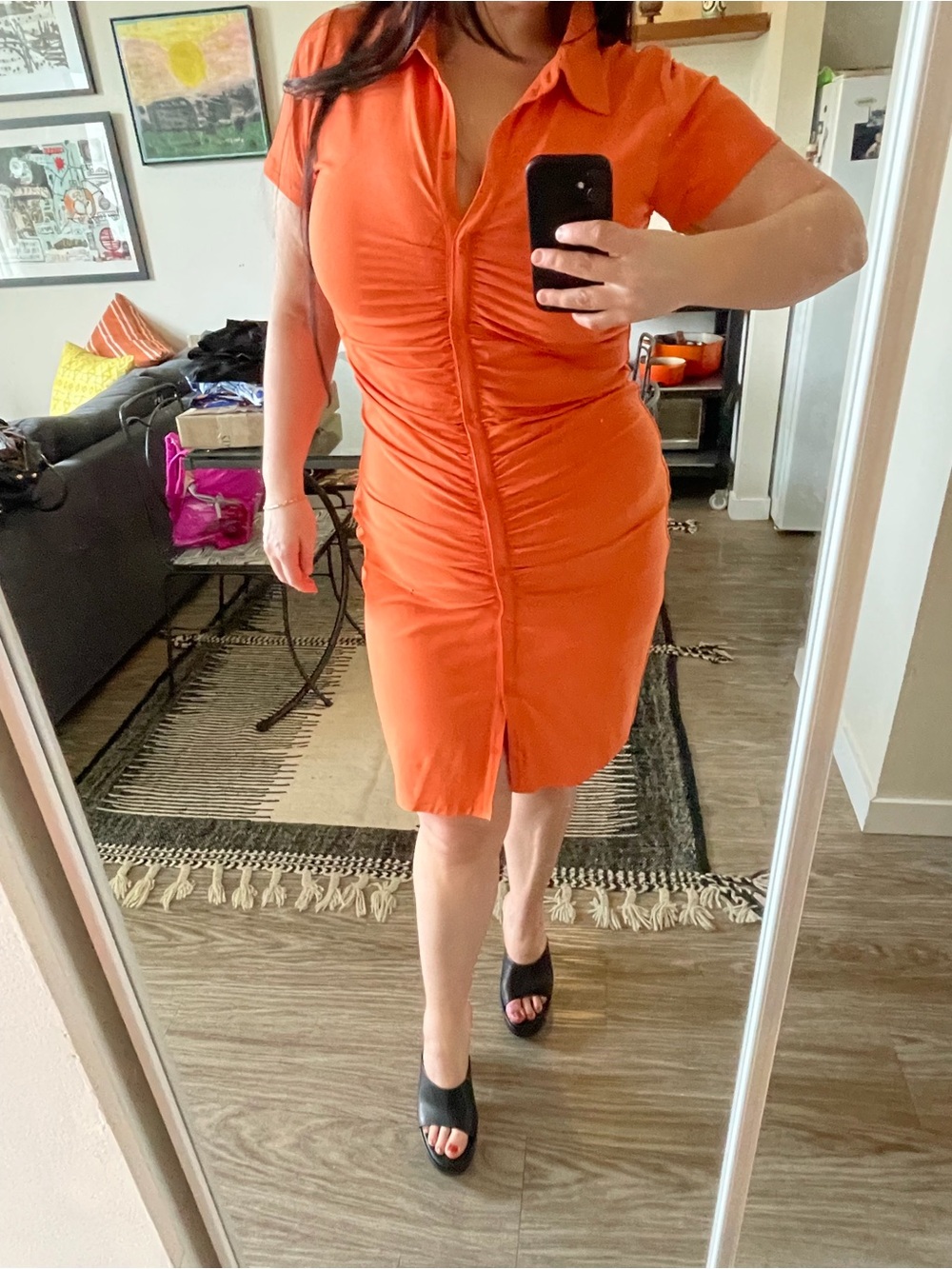 Babaton Orange Ruched Zip-Front Mini Dress